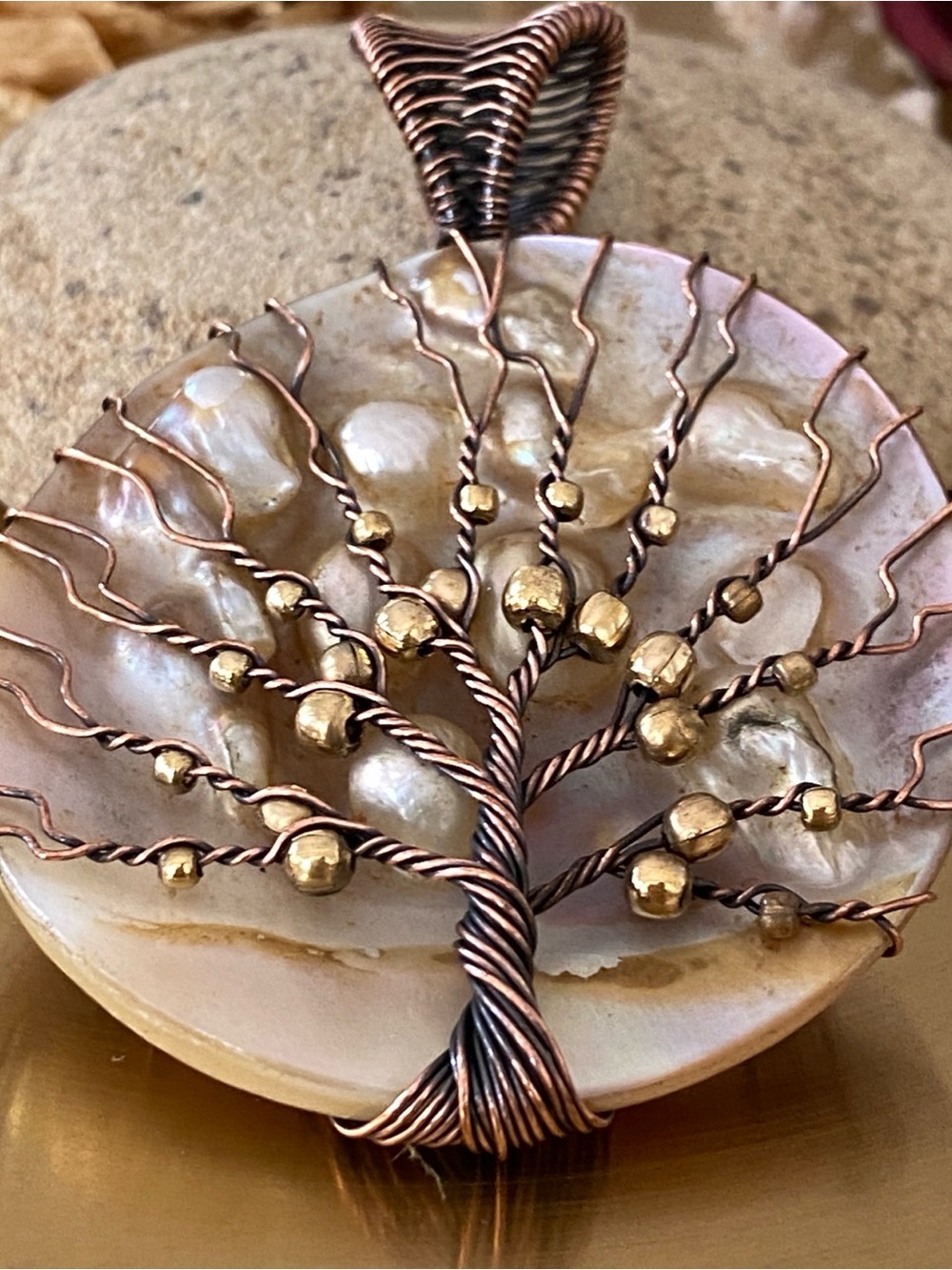 Large Biwa Pearl Wire Wrapped Tree Of Life Pendant - Picture 8 of 10